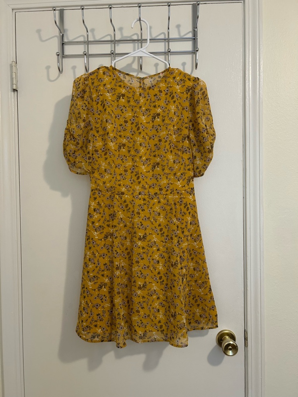 Mustard Yellow Floral Short Sleeve Dress